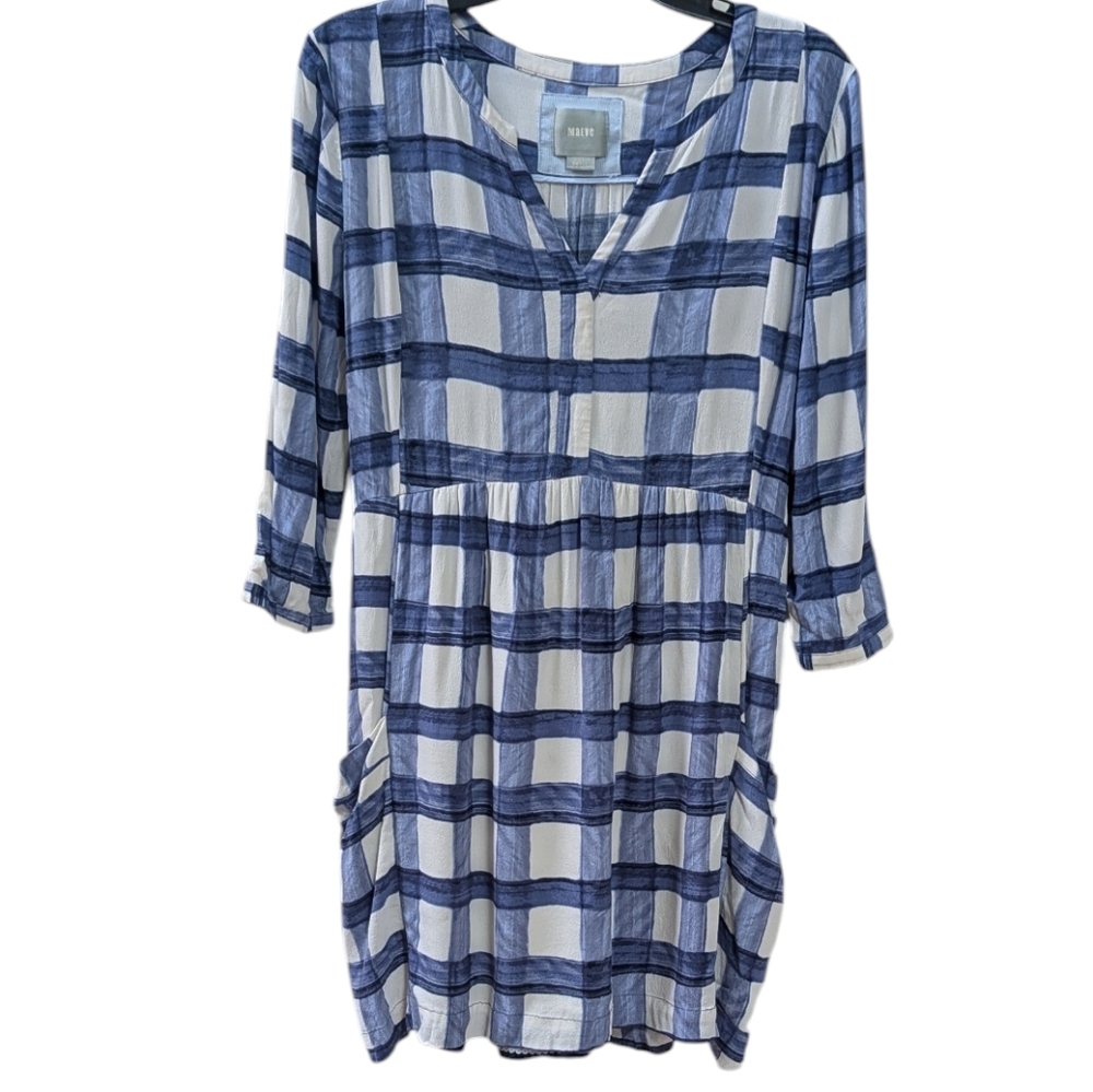 Maeve, Anthropologie, Devery Blue Checkered Shirt Dress. Small